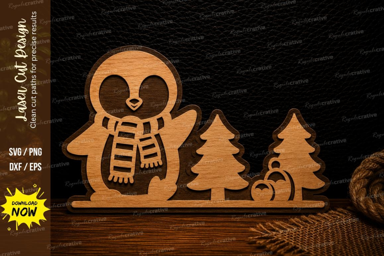 Cute Penguin Winter Scene Laser Cut SVG Design cute penguin