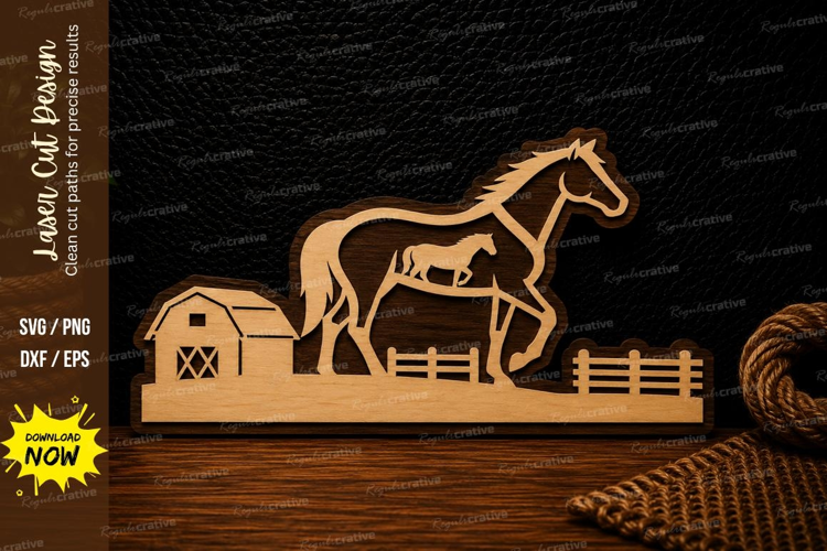 Farm Horse and Foal Laser Cut SVG Design farm horse svg, hor