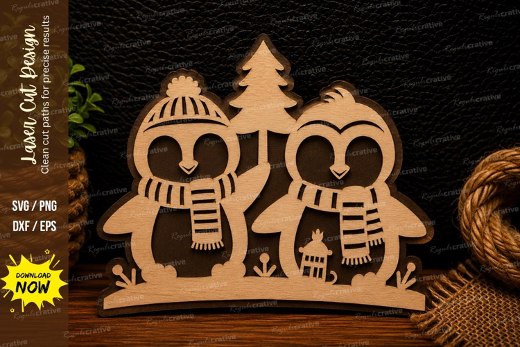 Cute Winter Penguins Laser Cut SVG Design cute penguins svg,