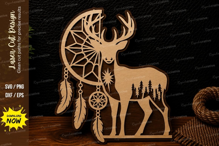 Deer Dreamcatcher Wall Hanging Laser Cut SVG Design deer