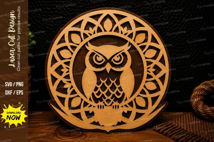 Owl Mandala Circle Laser Cut SVG Design owl mandala svg, owl