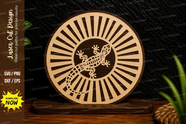 Gecko Sunburst Circle Laser Cut SVG Design gecko circle svg,