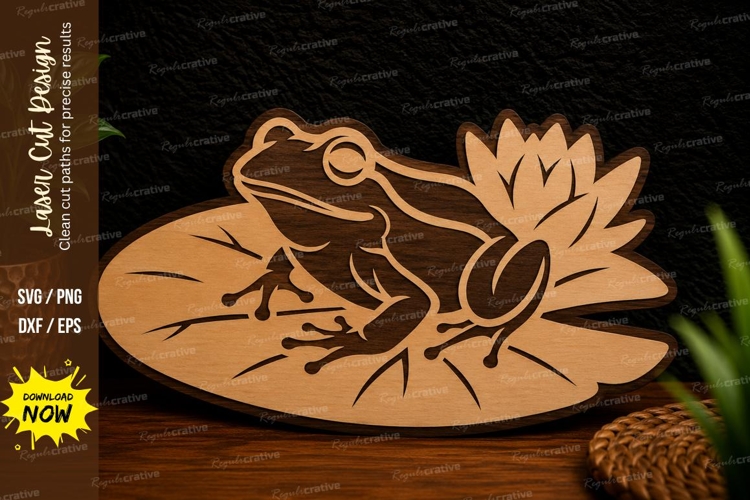 Frog on Lily Pad Laser Cut SVG Design frog lily pad svg,