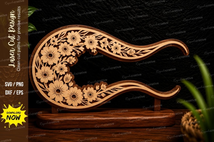 Botanical Crescent Moon Laser Cut SVG Design botanical