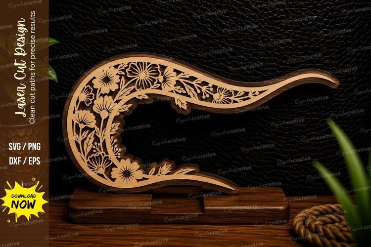 Wildflower Crescent Moon Laser Cut SVG Design wildflower