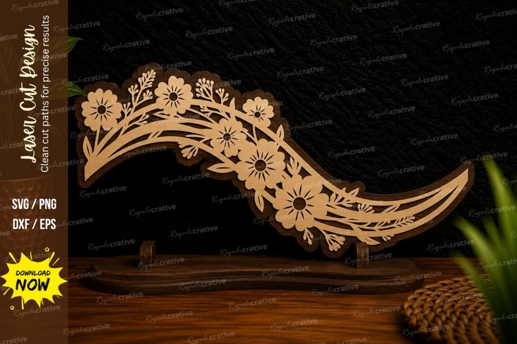 Floral Crescent Border Laser Cut SVG Design floral crescent