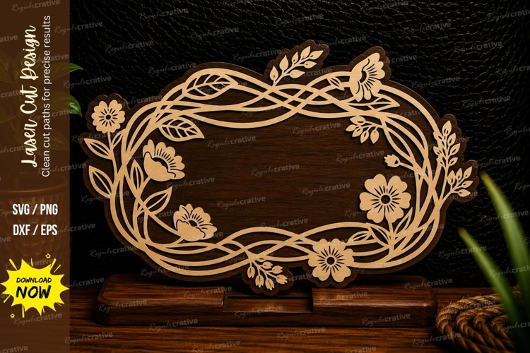Floral Oval Frame Laser Cut SVG Design floral oval frame svg