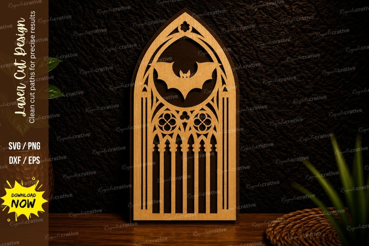 Tall Gothic Cathedral Bat Window Laser Cut SVG Design tall