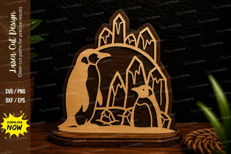Penguin Mountain Scene Laser Cut SVG Design penguin mountain