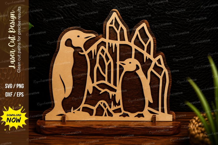 Penguin Ice Cave Laser Cut SVG Design penguin ice cave svg,