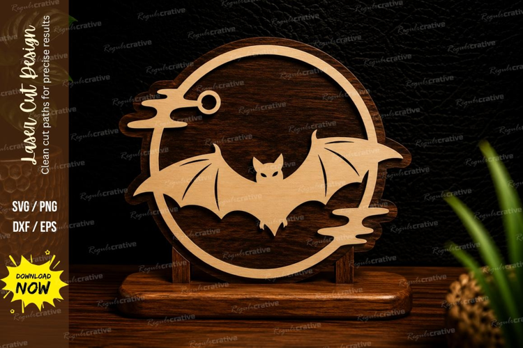 Moon Bat Circle Laser Cut SVG Design moon bat circle svg,