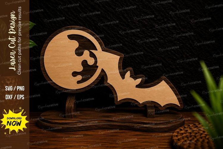 Flying Bat with Full Moon Laser Cut SVG Design bat full moon
