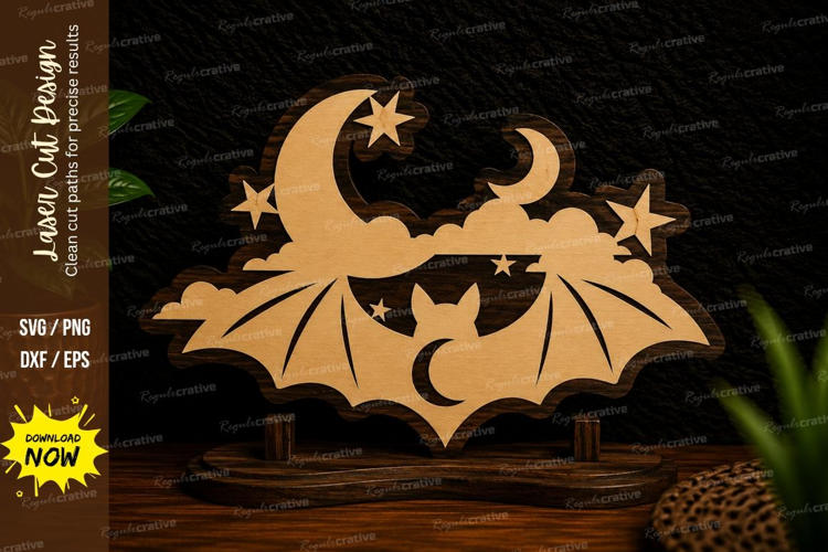 Starry Moon Bat Laser Cut SVG Design starry moon bat svg,