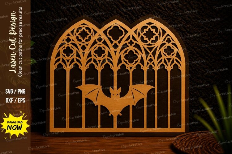 Gothic Cathedral Bat Laser Cut SVG Design gothic cathedral example image 1