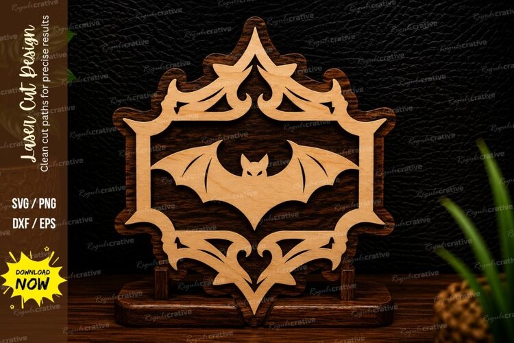 Ornate Bat Frame Laser Cut SVG Design bat frame svg, ornate example image 1