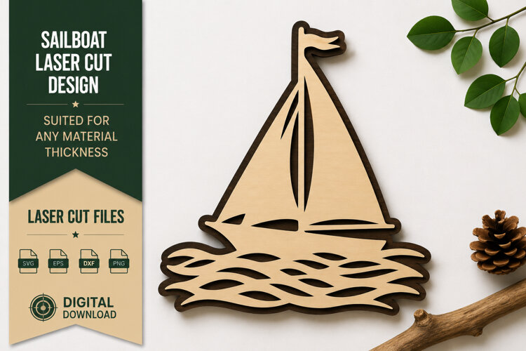 Sailboat Waves Laser Cut SVG Design sailboat svg, sailboat example image 1