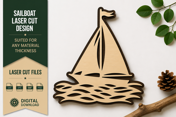 Sailboat Waves Laser Cut SVG Design sailboat svg, sailboat