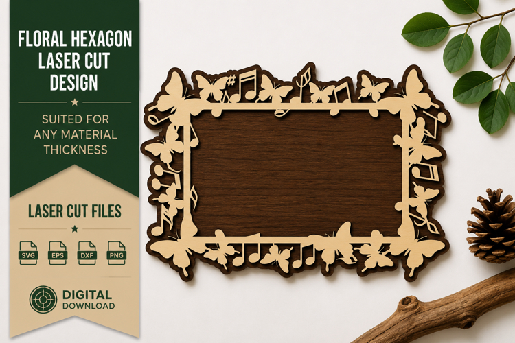 Bird Floral Rectangle Frame Laser Cut SVG Design bird floral