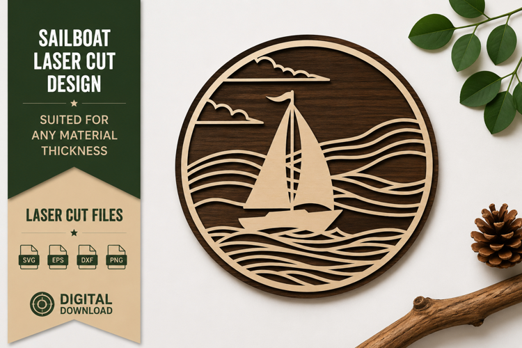 Sailboat Ocean Scene Laser Cut SVG Design sailboat svg, ocea
