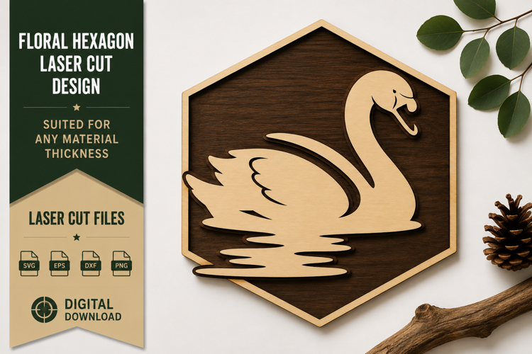 Swan Hexagon Laser Cut SVG Design swan svg, swan hexagon