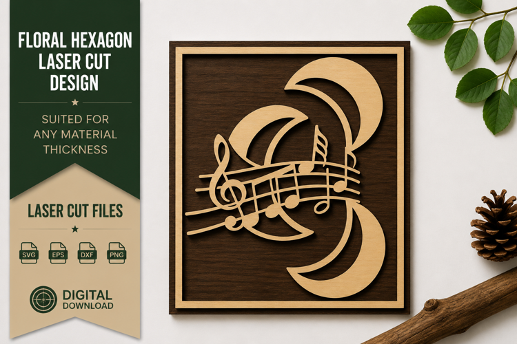 Moon Music Notes Laser Cut SVG Design moon music svg, cresce