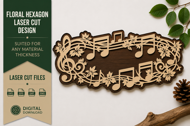 Floral Music Notes Frame Laser Cut SVG Design music notes