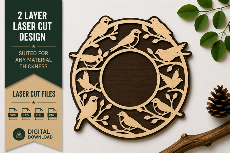 Bird Wreath Frame Laser Cut SVG Design bird wreath svg, bird