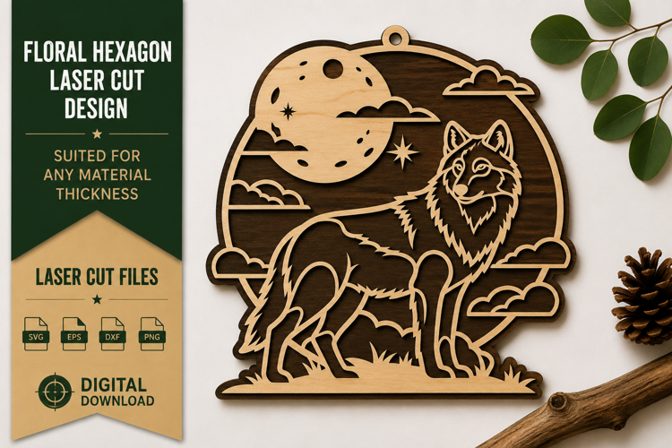 Howling Wolf Moon Scene Laser Cut SVG Design howling wolf sv