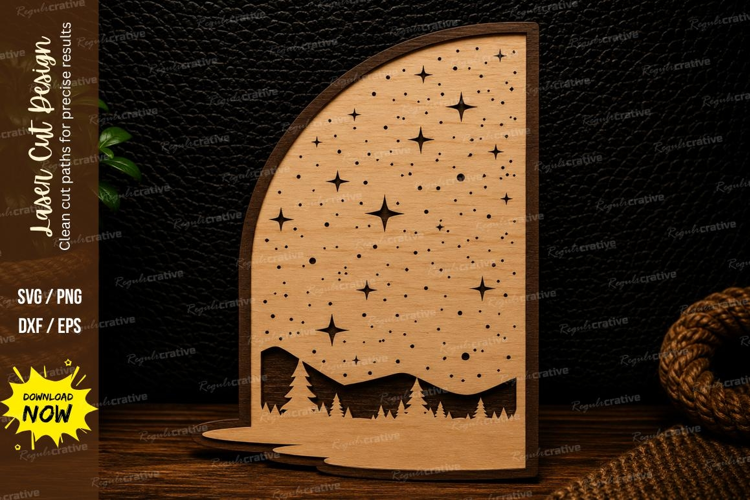 Starry Night Landscape Laser Cut SVG Design starry night svg