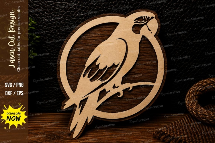 Parrot in Circle Frame Laser Cut SVG Design parrot svg, bird