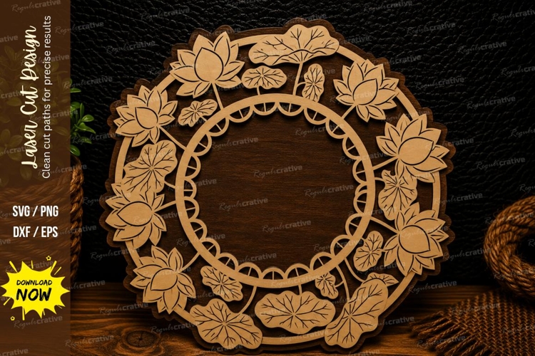 Floral Round Frame Laser Cut SVG Design floral round frame