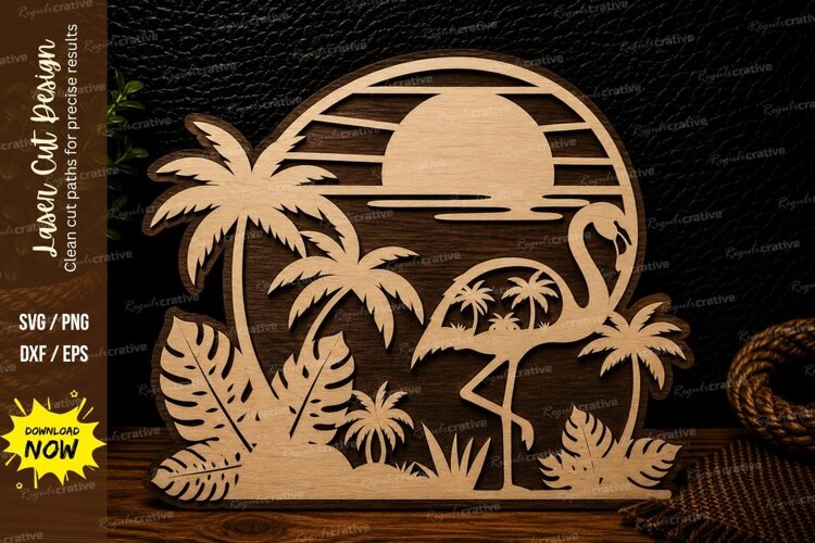 Tropical Sunset Beach Laser Cut SVG Design tropical sunset example image 1