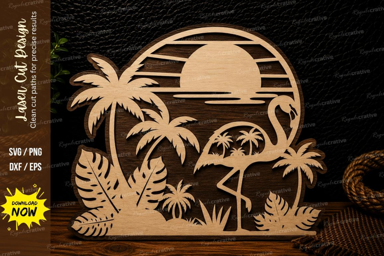 Tropical Sunset Beach Laser Cut SVG Design tropical sunset