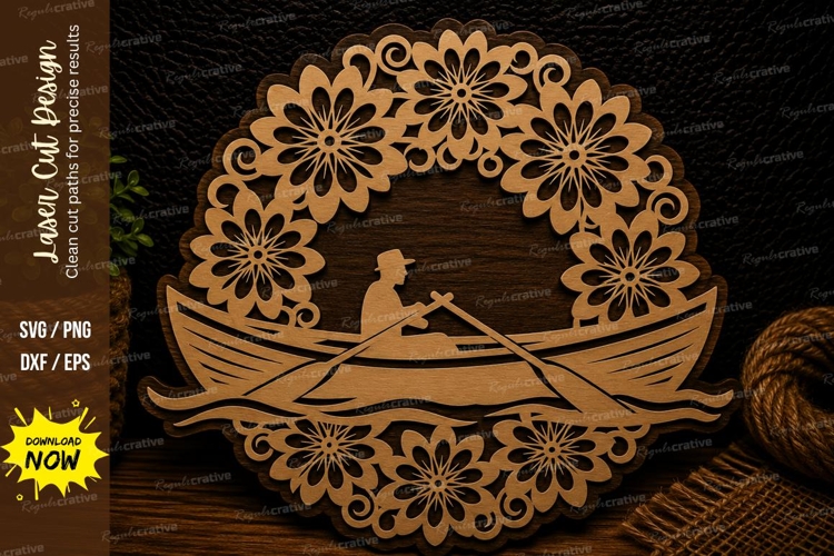 Rowboat Floral Wreath Laser Cut SVG Design rowboat svg, flor