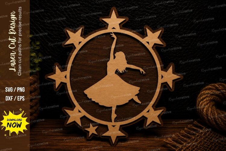 Ballerina Star Ornament Laser Cut SVG Design ballerina ornam example image 1