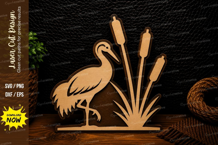Heron by Reeds Laser Cut SVG Design heron svg, marsh bird