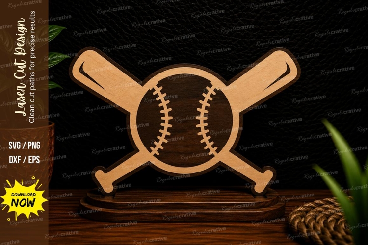 Crossed Baseball Bats Laser Cut SVG Design crossed baseball