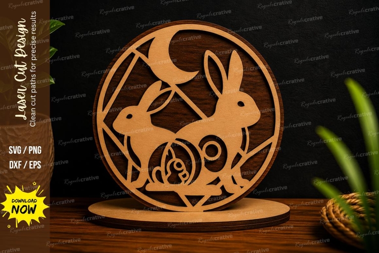 Moon Rabbits Circle Laser Cut SVG Design moon rabbits svg,