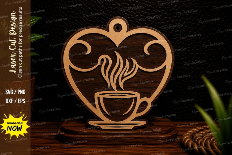Coffee Heart Ornament Laser Cut SVG Design coffee heart svg,
