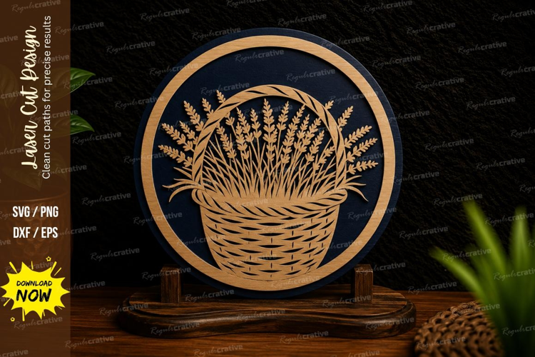 Lavender Basket Circle Laser Cut SVG Design lavender basket