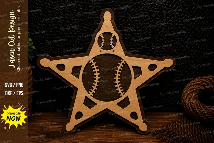 Baseball Sheriff Star Laser Cut SVG Design baseball sheriff