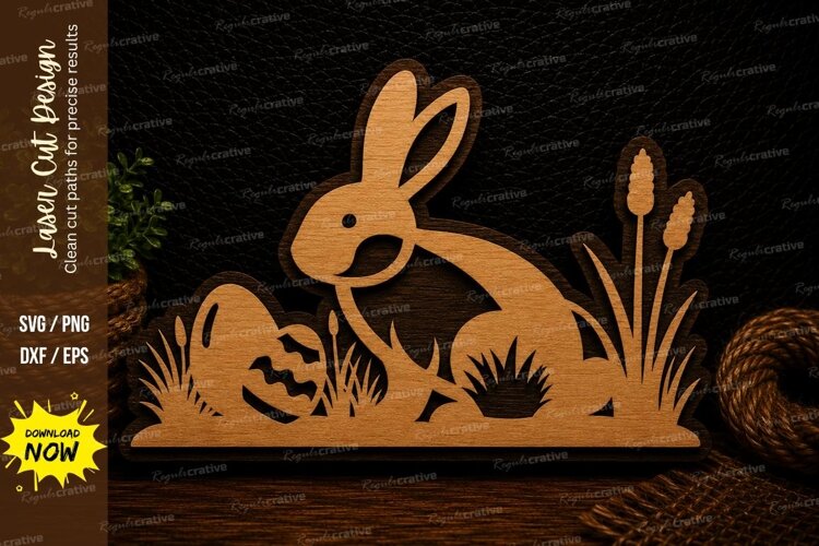 Easter Bunny Scene Laser Cut SVG Design easter bunny svg example image 1