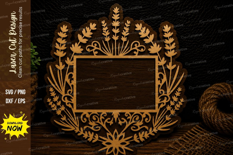 Wildflower Rectangle Frame Laser Cut SVG Design floral recta