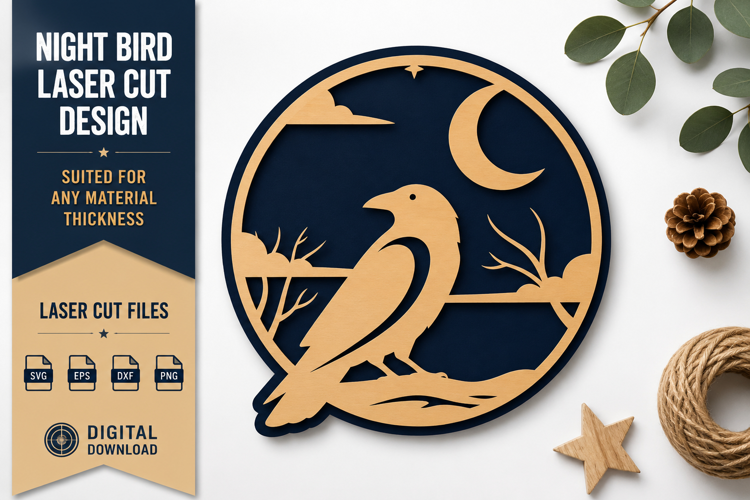 Moonlit Songbird Circle Laser Cut SVG Design songbird svg,