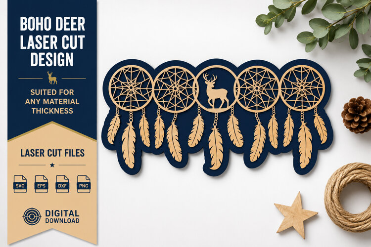 Deer Dreamcatcher Border Laser Cut SVG Design deer dreamcatc example image 1