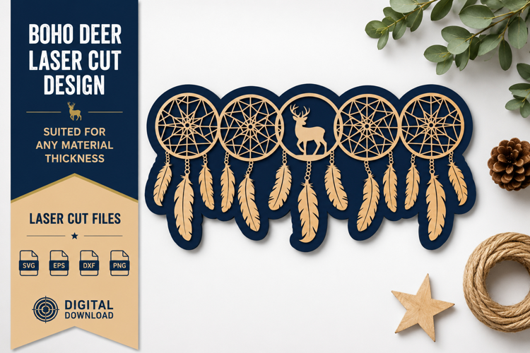 Deer Dreamcatcher Border Laser Cut SVG Design deer dreamcatc