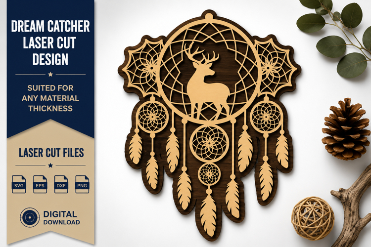 Deer Dreamcatcher Laser Cut SVG Design deer dreamcatcher svg