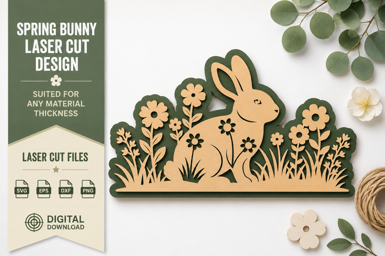 Spring Bunny Meadow Laser Cut SVG Design spring bunny svg,