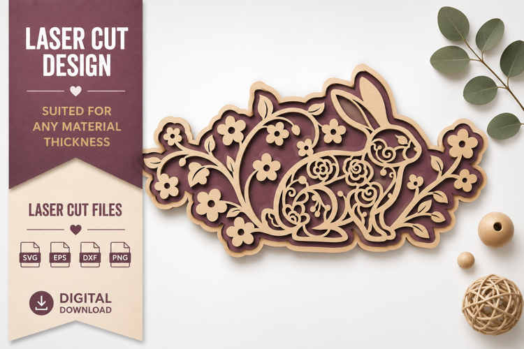 Floral Bunny Mandala Laser Cut SVG Design floral bunny svg,