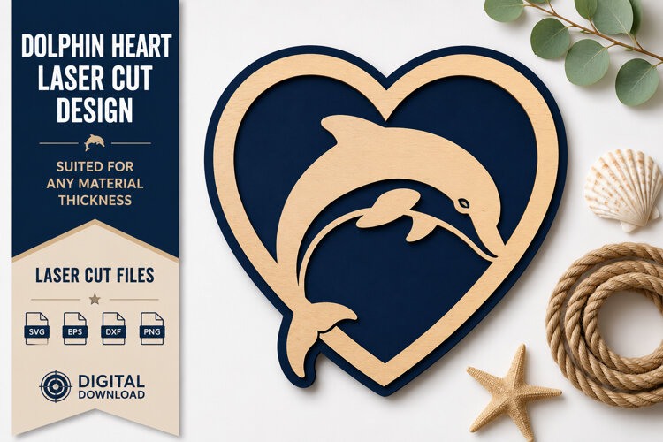 Dolphin Heart Laser Cut SVG Design dolphin heart svg, dolphi example image 1